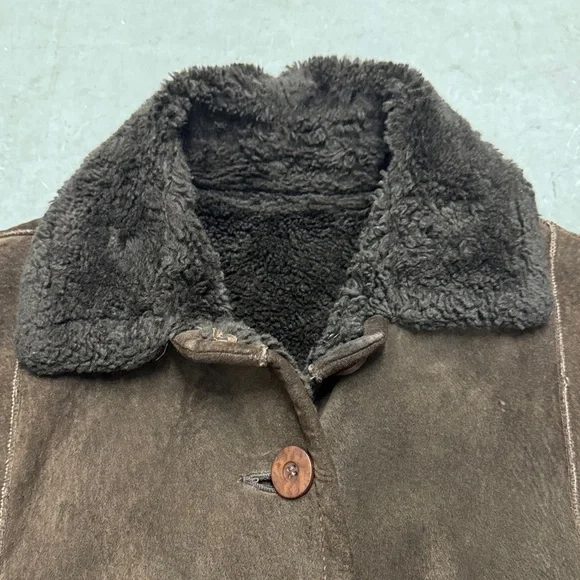 Vintage Brown Suede Leather Jacket with Faux Fur Collar Women’s XS - Picture 3 of 7